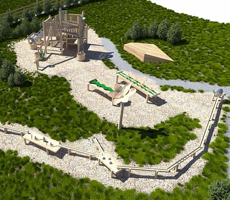 Eine Visualisierung der Kugelbahnen mit verschiedenen Stationen im Funspace Flachau.